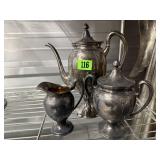 Wilcox silver coffee server, cream & sugar