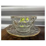 Fostoria crystal gold rimmed berry bowl, plate