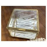 Trinket box, stone turtle, doilie