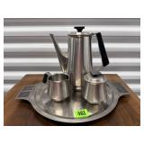 Vintage stainless coffee service, tray, coffee