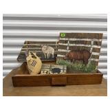 Handpainted barnwood artwork, pigs, drawer