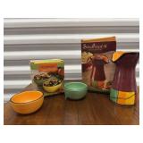 Southwest dip bowls, salsa pitcher set