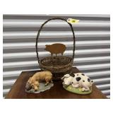 Pig collectibles, basket