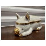 18K gold trimmed pig trinket box