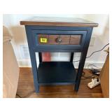 Navy woodgrain side table18" x 15" x 25"