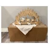 Balsa wood Christmas village, reindeer lights