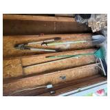 Yard tools, pruner, rakes, push broom