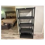 Plastic storage shelves, no contents