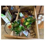Frog, butterfly garden decorations, "S" hooks