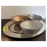 Silver charger, metallic bowls (3)