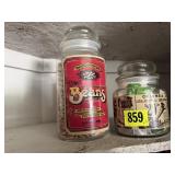 Dried beans, newsprint vintage jars (2)