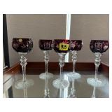 Antique ruby etched crystal wine glasses