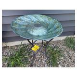 Peacock feather bird bath