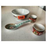 Asian bowl, spoon, cups