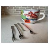 Louisiana Lobster mug, seafood forks