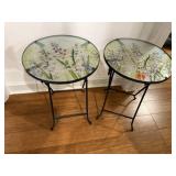 Pair floral glass top tables14" x 20"