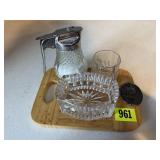 Monogrammed cutting board, crystal dishes