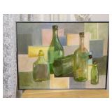 "Bottles" still life framed canvas painting