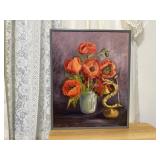 "Poppies & Chinese Bell" framed painting