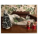 Vintage Christmas angels, bottle brush trees