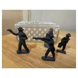 Hobnail Moonstone trinket box, metal soldiers