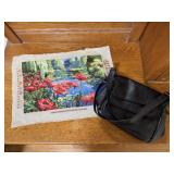 Black purse, poppy needlepoint square