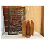 Religious wood carving, prayer sun catcher