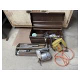 Toolbox, contents included, corded jigsaws