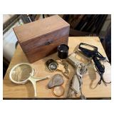 Recipe box of magnifying glasses, eye pieces