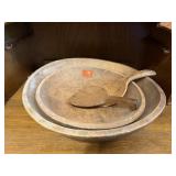 Primitive dough bowls (2), paddles