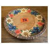 Hand painted carved wooden plate
