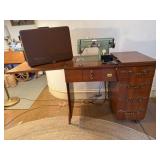 Vintage White sewing machine table, machine, cover