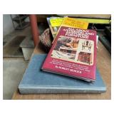 Antique collecting books, basket