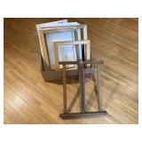 Box of blank art canvas, frames, easel