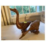 Pair of bird wood carvings