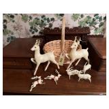 Basket of vintage reindeer