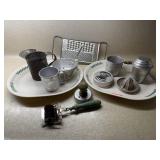 Corelle platters, vintage kitchen utensils, grater