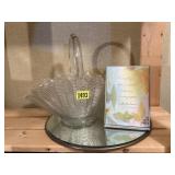 Crystal basket, picture, mirrored tray