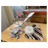 Anchor Hocking batter bowl, scrapers, whisks,