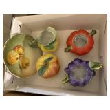 Fruit creamer, sugar, plate