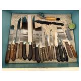 Contents of cutlery drawer, knives, sharpeners