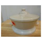 Fire King covered serving dish, plate