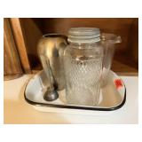 Enamel pan, jars, oil can
