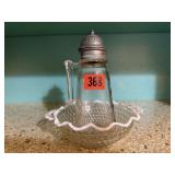 Hobnail moonstone dish, jar