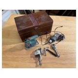 Miniature tools, wooden box included