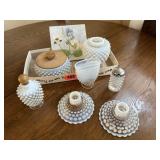 Hobnail Moonstone collection, candlesticks