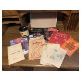 Sewing, crafting, pattern books, twine tin