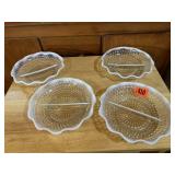 Hobnail Moonstone divided fluted bowls (4)