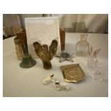 Box of trinkets, badges, Eagle, bell, crystal