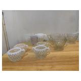Hobnail Moonstone creamer, sugar dishes